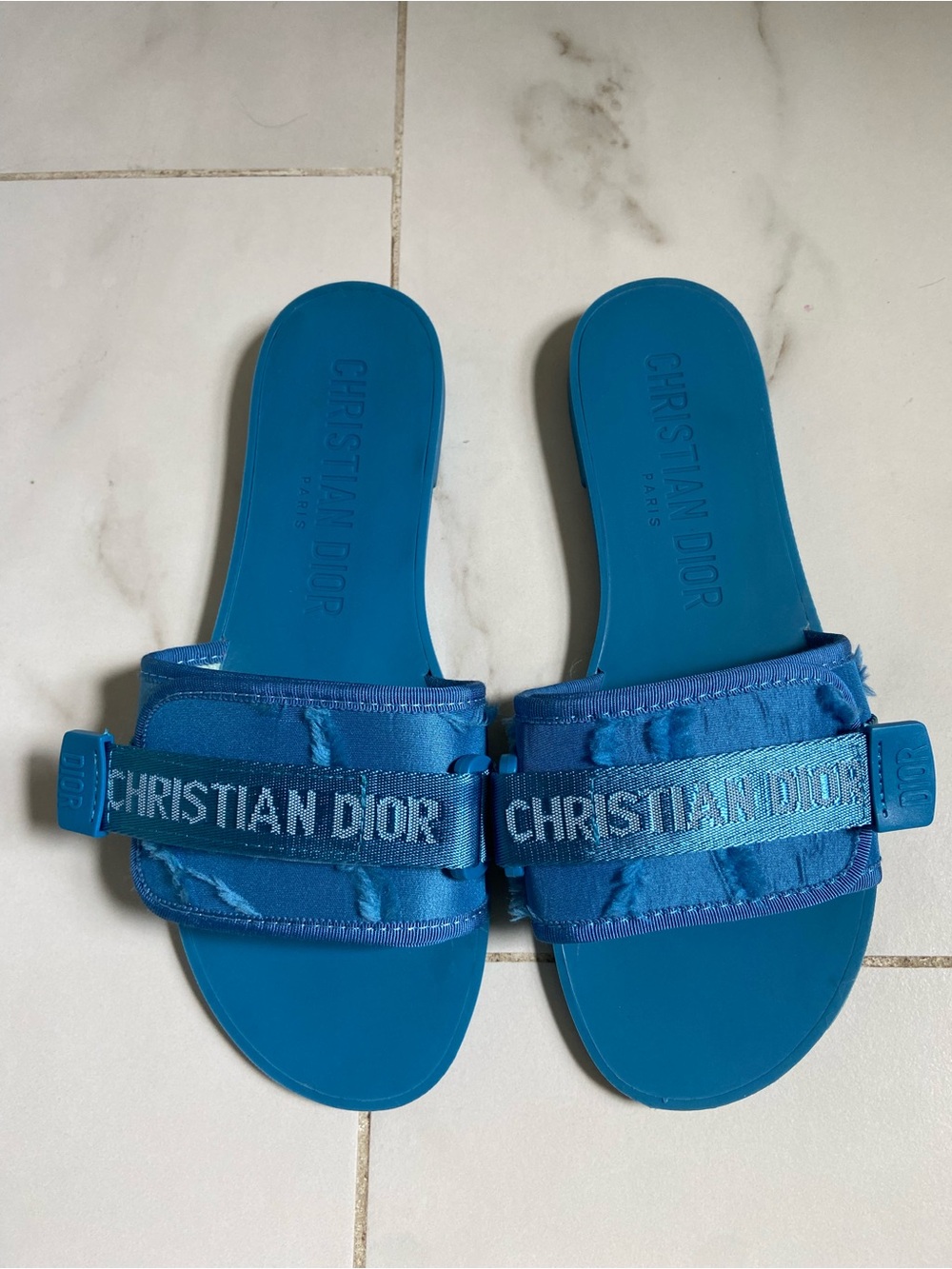 Dior Blue Slide Sandals with CHRISTIAN DIOR Strap